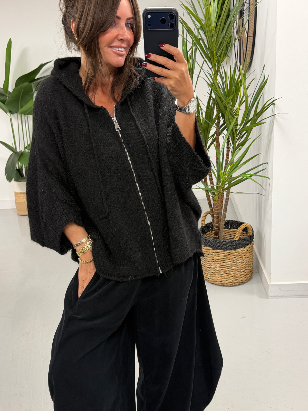 Hooded Zipped Cardigan - Black (Size 10-14
