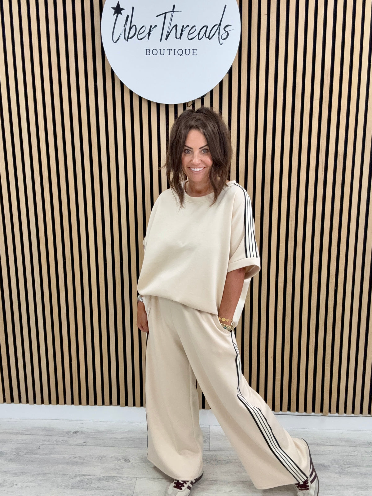 The Autumn Stripe Lounge Set - Cream