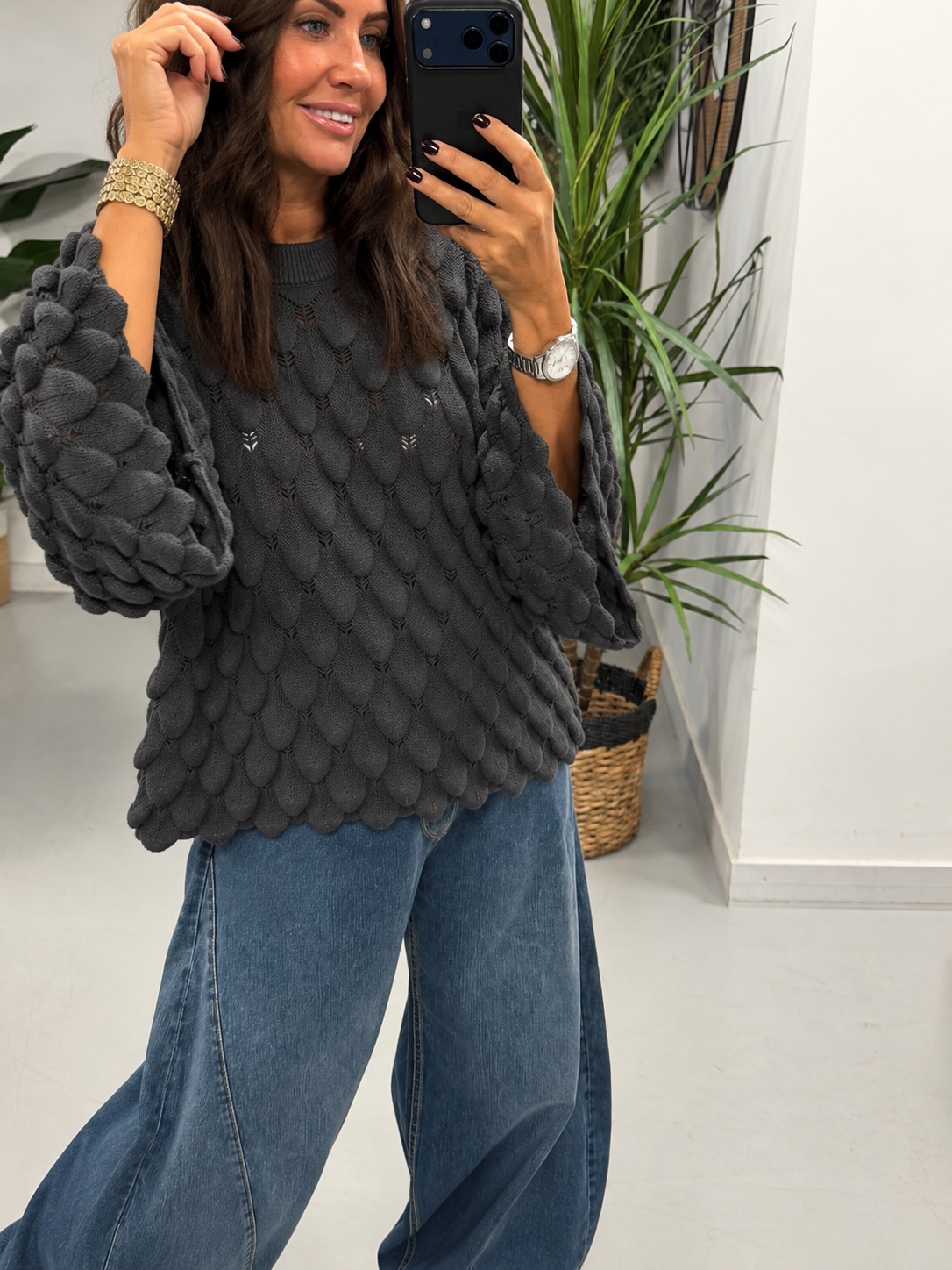 Soft Touch Tear Drop Knit - Black  (Size 8 - 16)