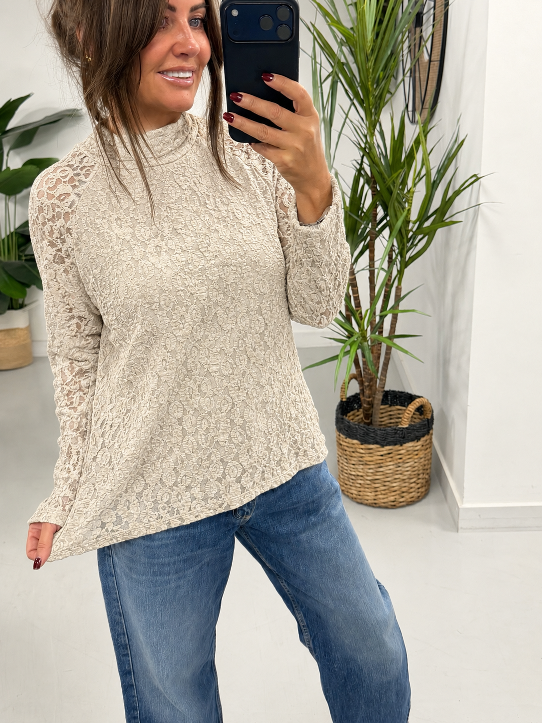 The Lace Turtle Neck Mesh - Cream  (Size 12- 16)