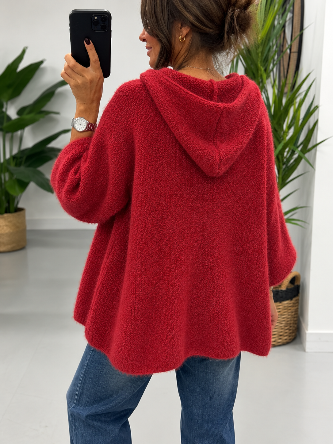 Hooded Zipped Cardigan - Wine  (Size 12-18)