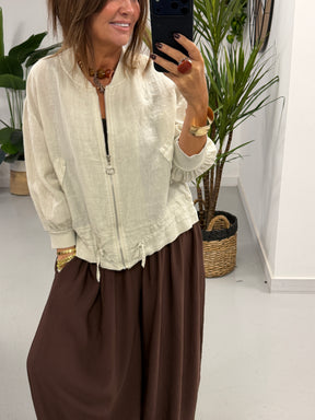 Linen Bomber Jacket - Cream