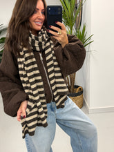 Wool Mix Stripe Scarf - Chocolate/Cream