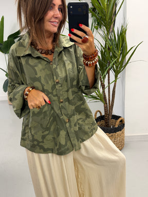 The Retro Camo Shacket - Mid Khaki