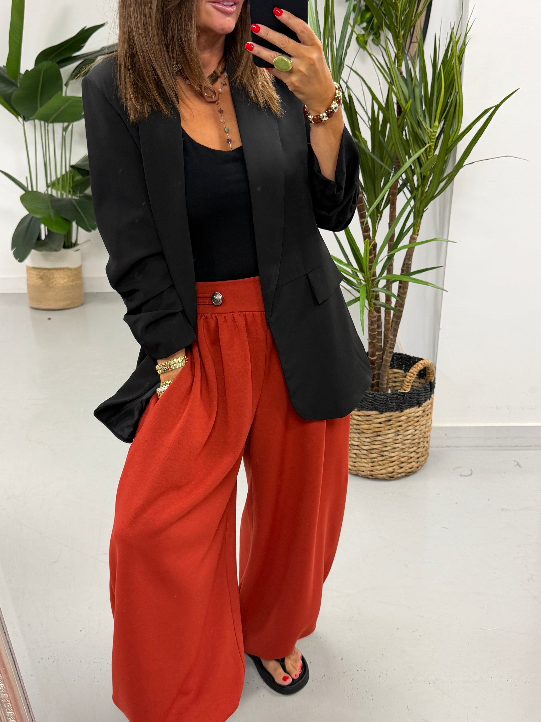 Ruched Sleeve Blazer - Black (Std sizes)