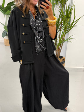 Bandana Scarf Crinkle Jumpsuit - Black