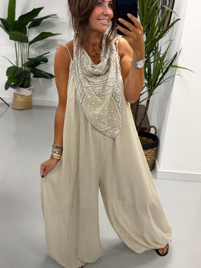 Bandana Scarf Jumpsuit - Stone (Due in in next few days)