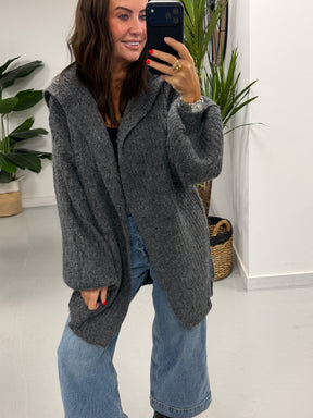 Slouchy Hooded Cardigan - Grey (Size 10-16)