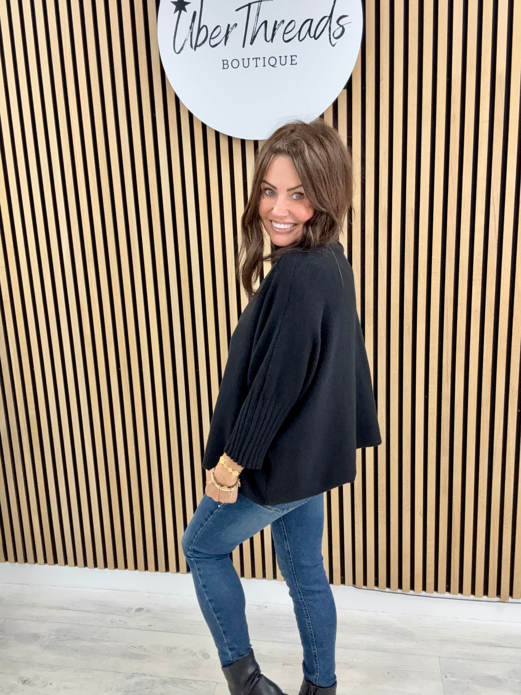 Crop Sleeve Knit - Black