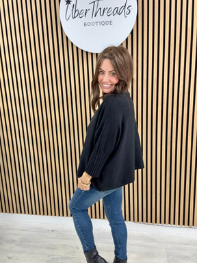 Crop Sleeve Knit - Black