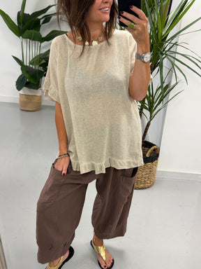 The Linen Mix Frill Tunic - Cream