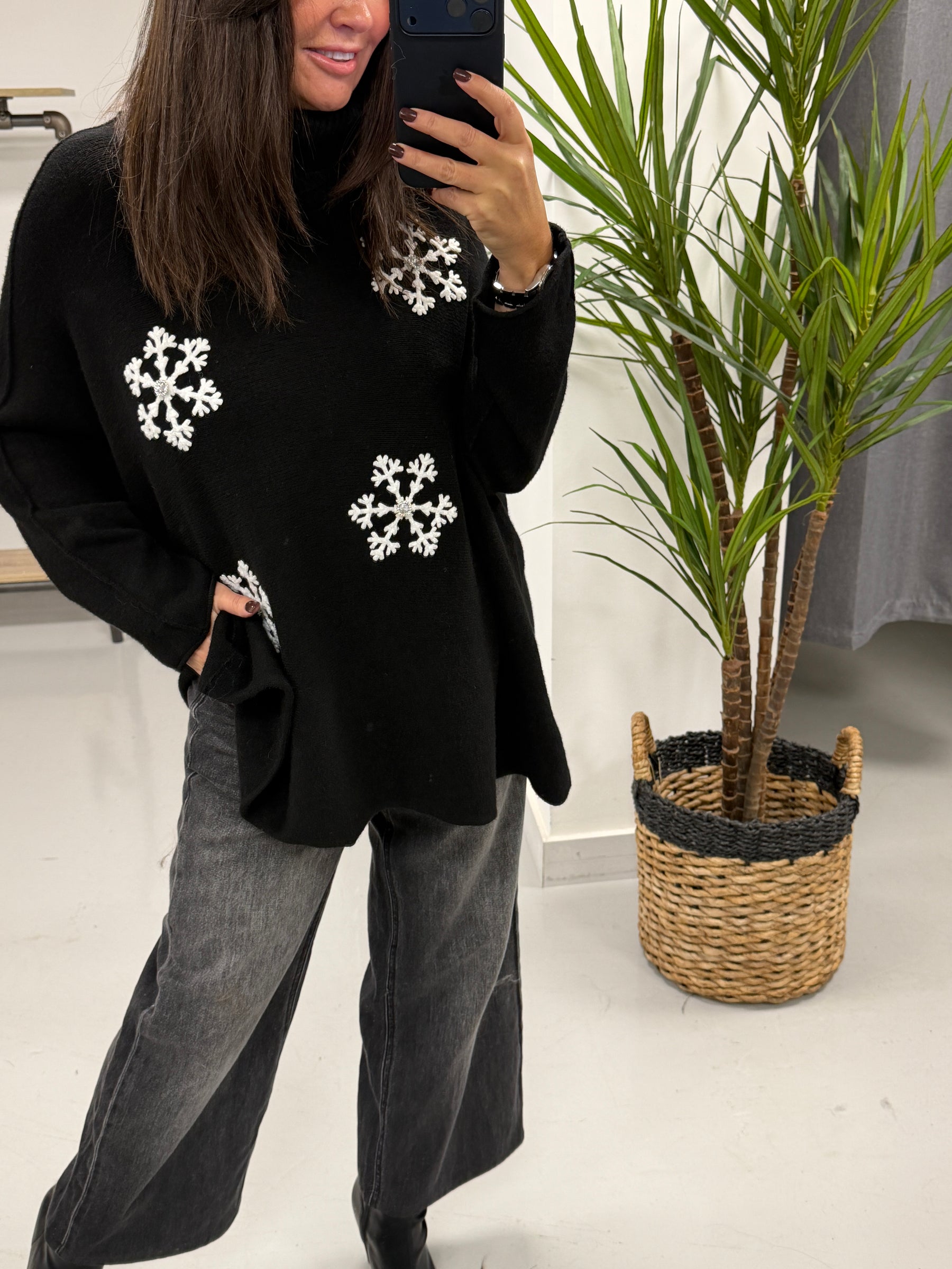 Snow Is Falling Roll Neck Soft Knit - Black