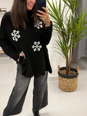 Snow Is Falling Roll Neck Soft Knit - Black