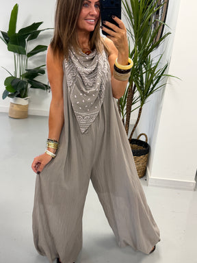 Bandana Scarf Jumpsuit - Pebble