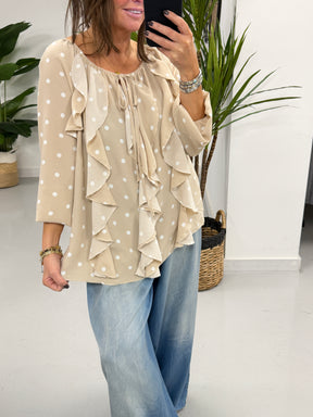 Dotty Waterfall Blouse - Stone