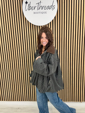 Zeta Otto Stripe And Cord Bomber - Grey