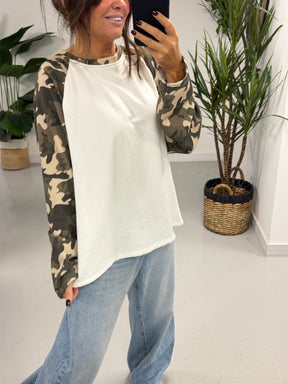 The Conrad Camo Raglan Sweater - White