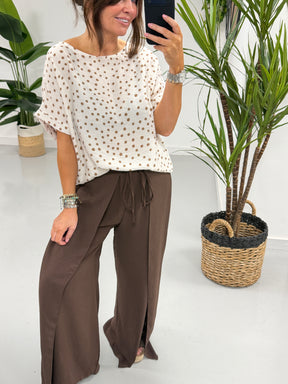 The Tie Wrap Wide Leg Trousers - Chocolate