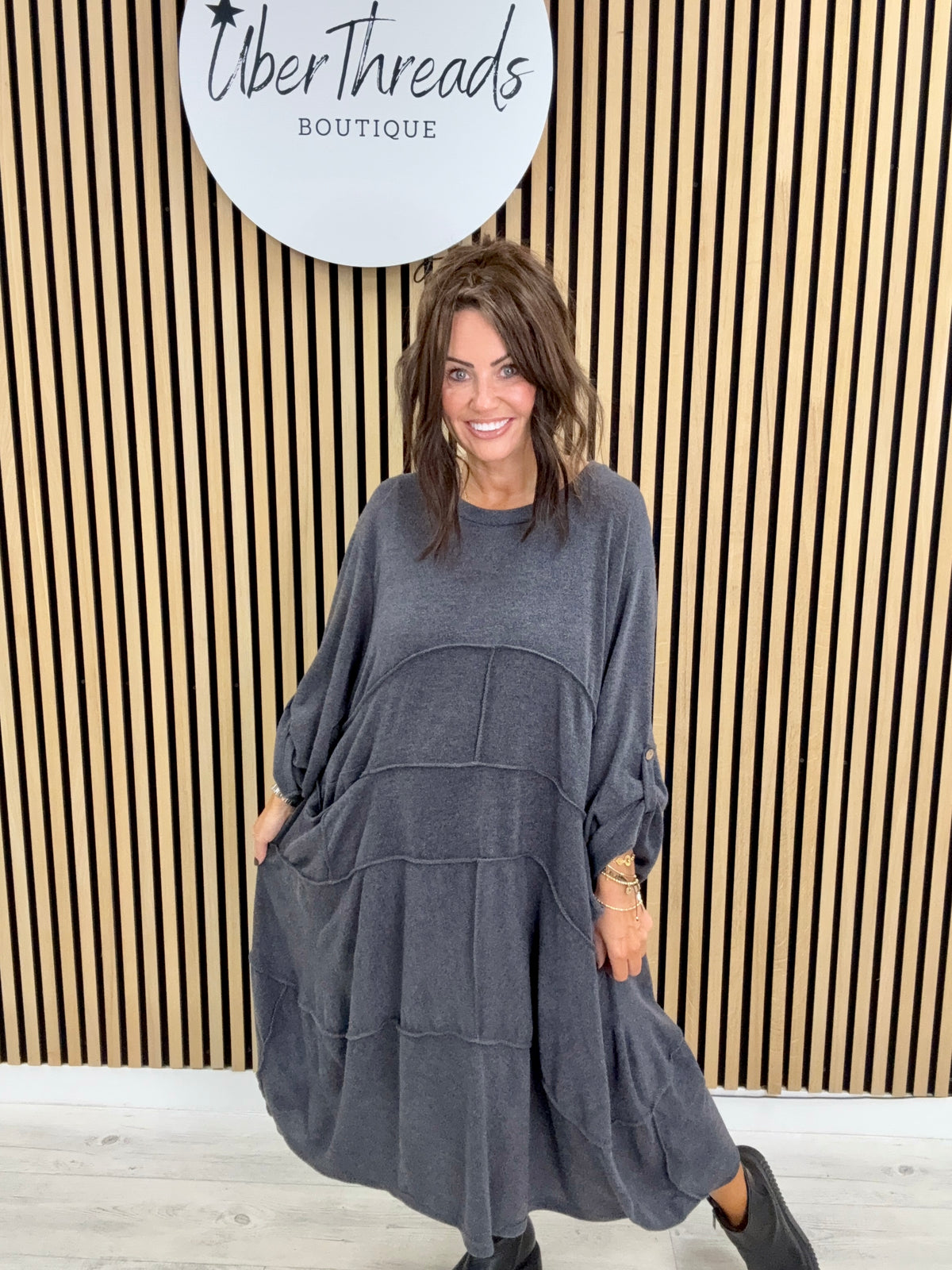 The Slouch Pocket Dress - Charcoal