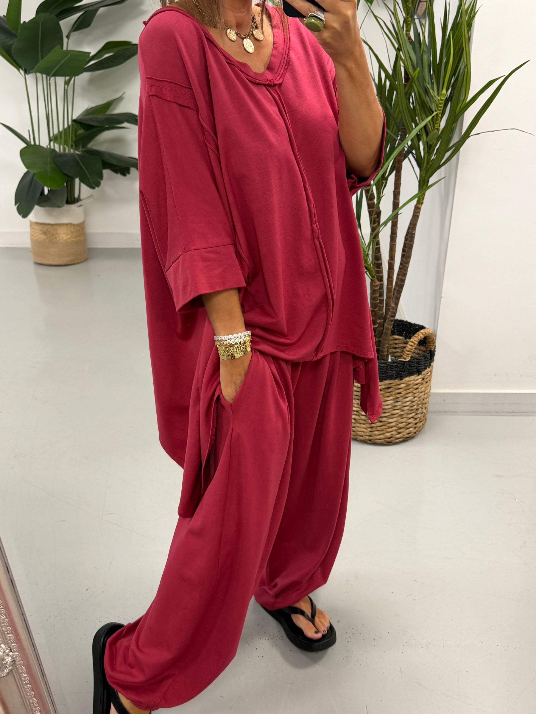 The Freestyle Slouch Handkerchief Hem Sweat - Wine