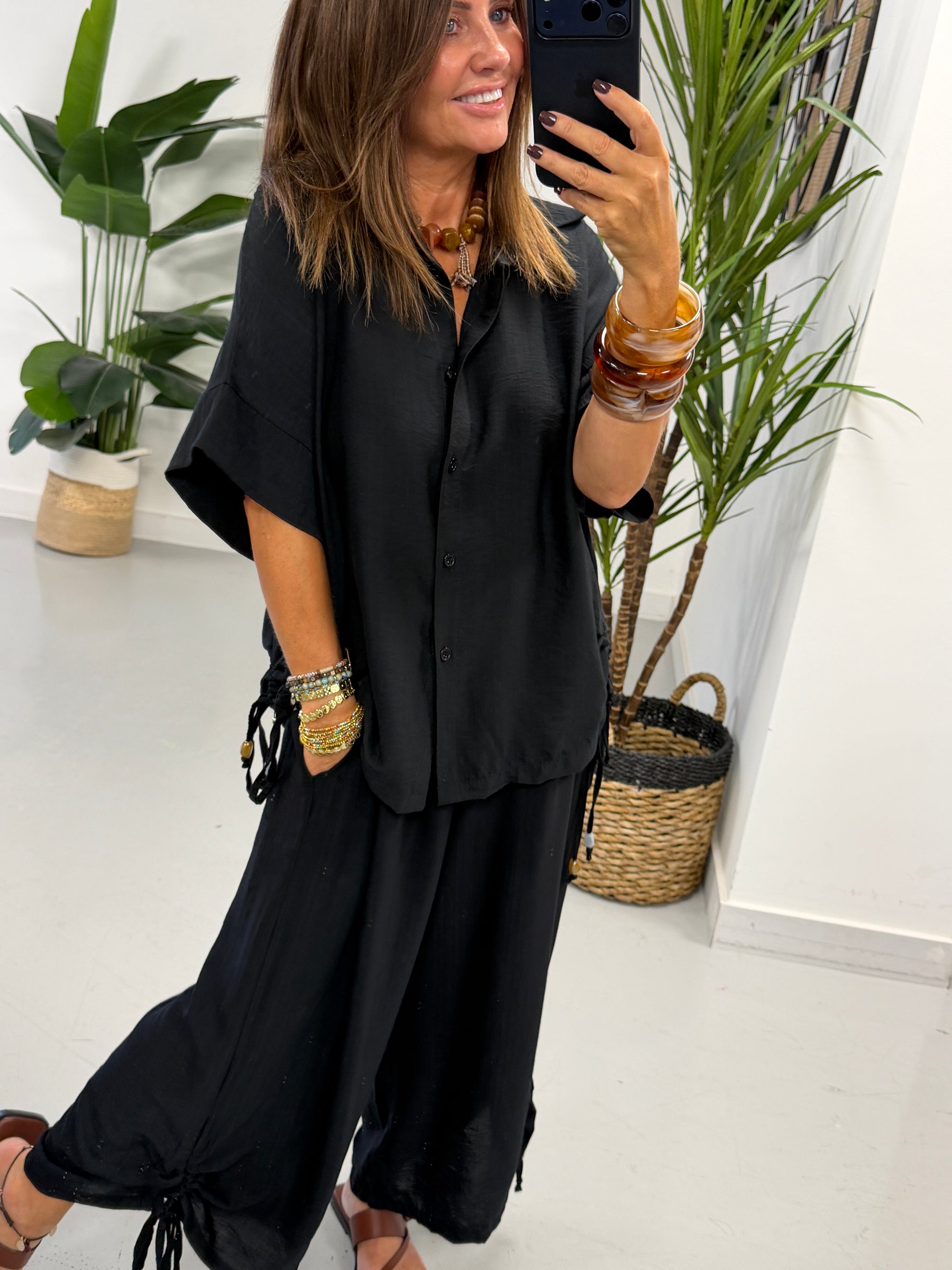 Ruched and Beaded Co-ord - Black