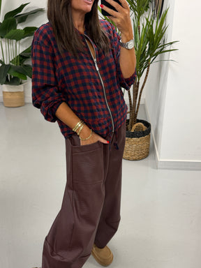 Autumn Check Bomber - Wine/Navy