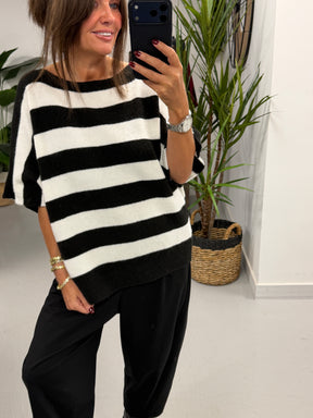 The Boat Neck Stripy Knit - Black/White (Size 8-16)
