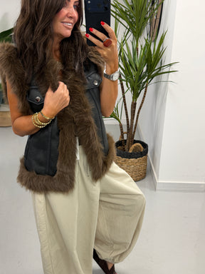 PRE ORDER Kensington Faux Fur Trim Gilet  - Black/Chocolate
