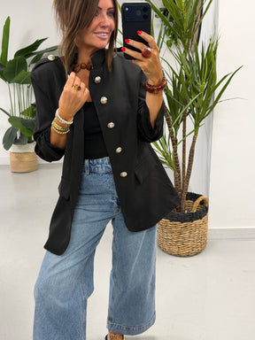 PRE ORDER Military Ruched Sleeve Blazer - Black