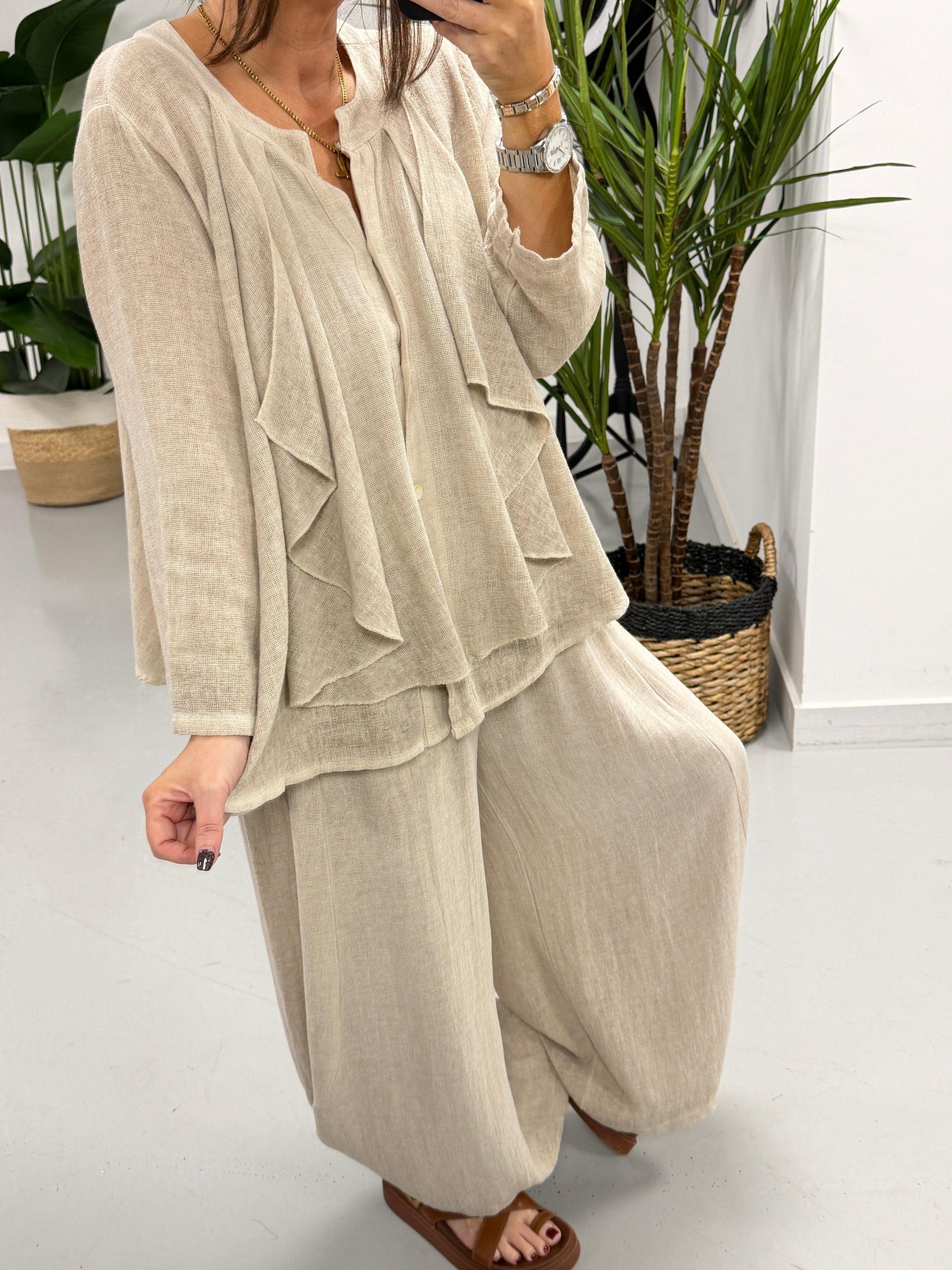 Sahara Ruffle Button Blouse - Stone