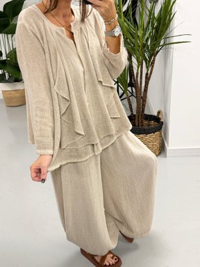 Sahara Ruffle Button Blouse - Stone