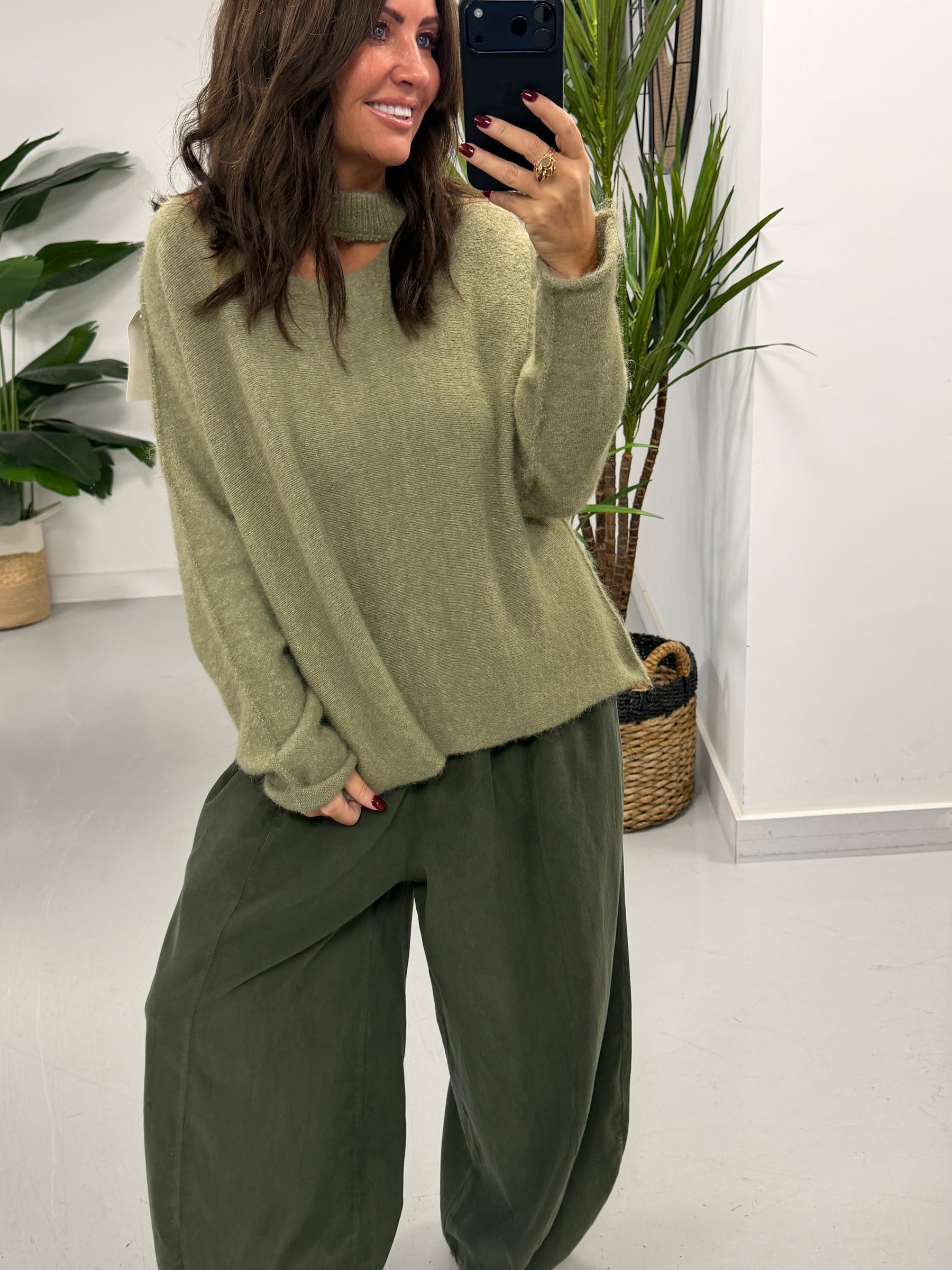 Slash Neck Knit  - Sage Green (Size 10-16)
