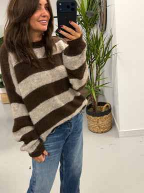 The Buxton Stripy Knit - Chocolate/Taupe (Size 8-16)
