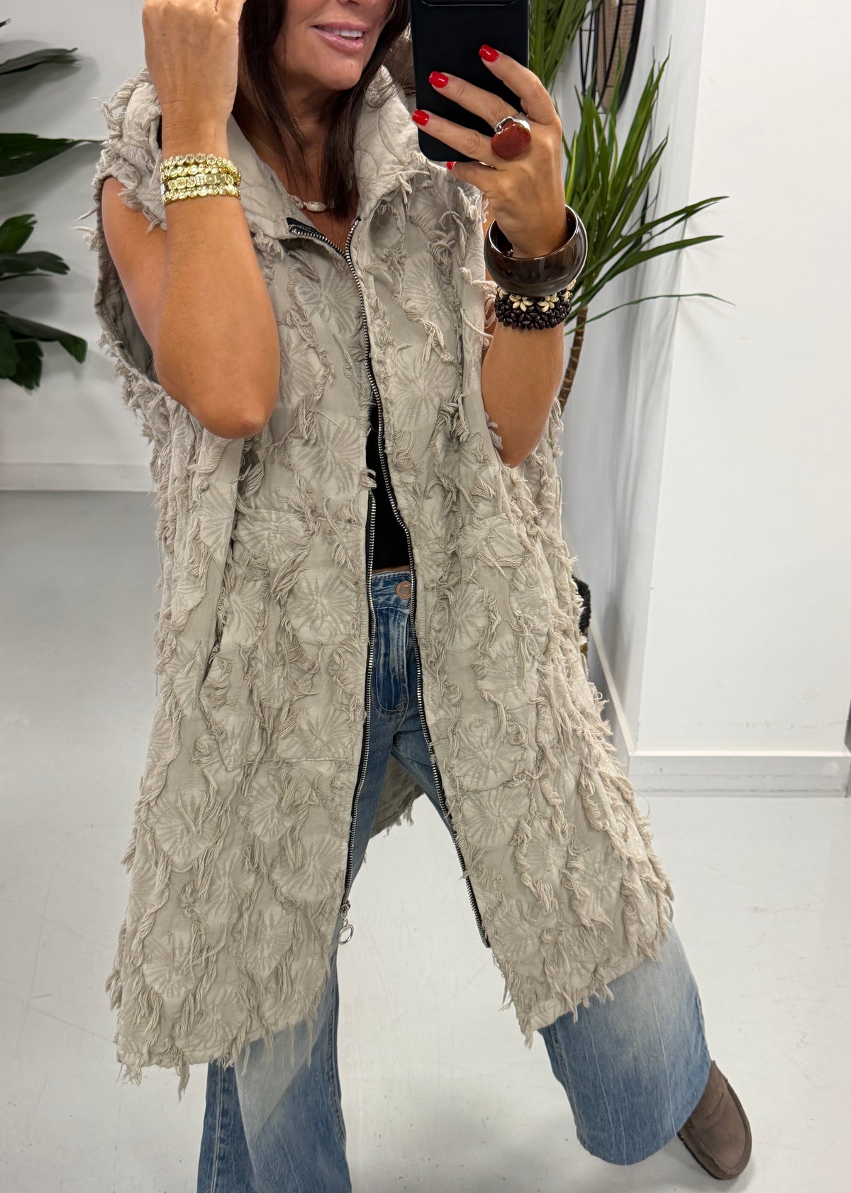 PRE ORDER Shelby Shaggy Hooded Gilet - Stone