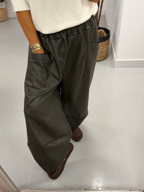 The Grained PU Tulip Trousers - Khaki