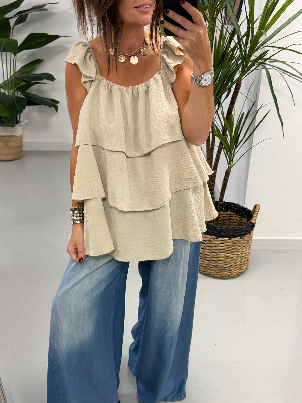 Liberty Ruffle Tunic - Cream