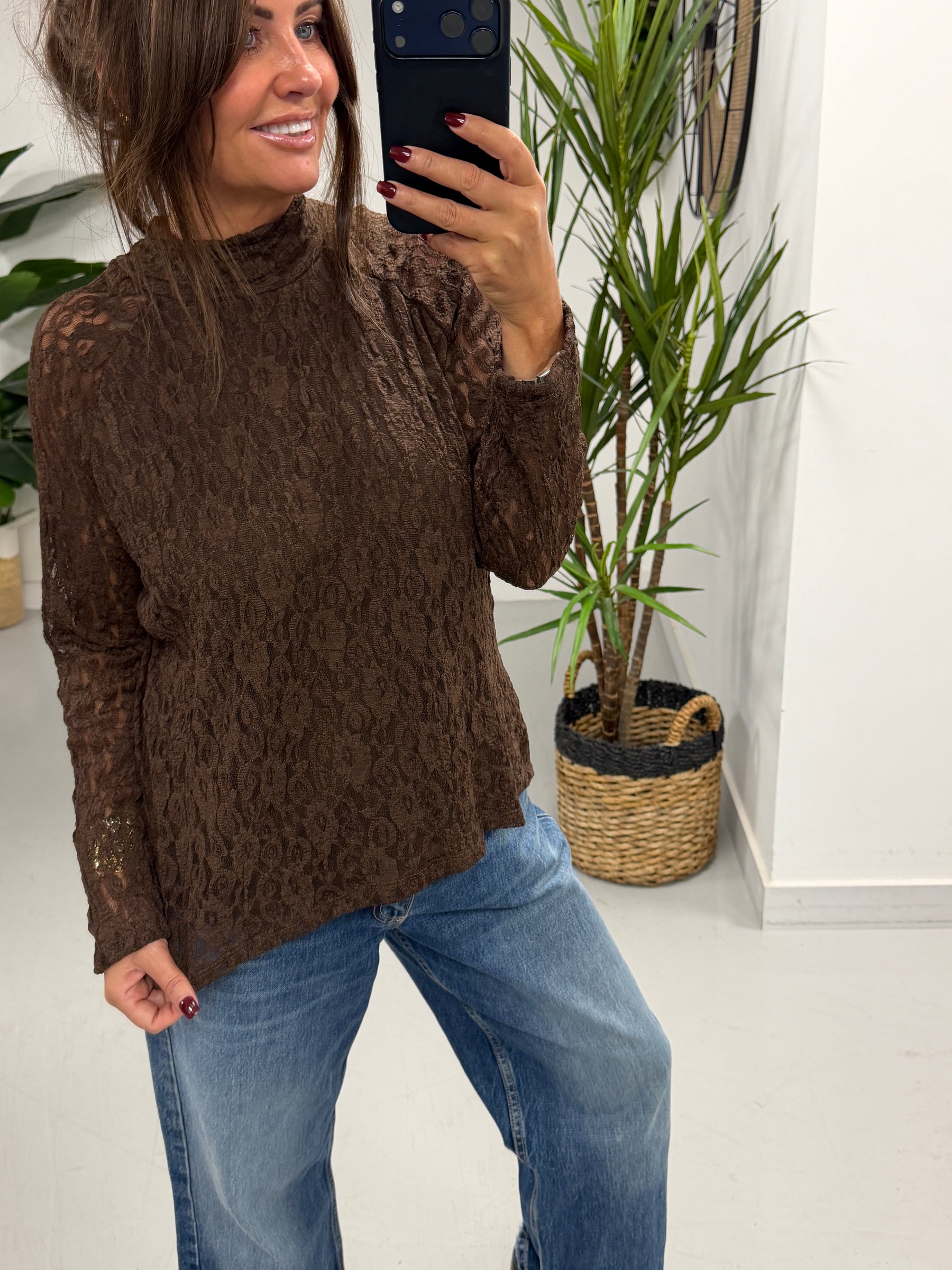 The Lace Turtle Neck Mesh - Chocolate  (Size 12- 16)