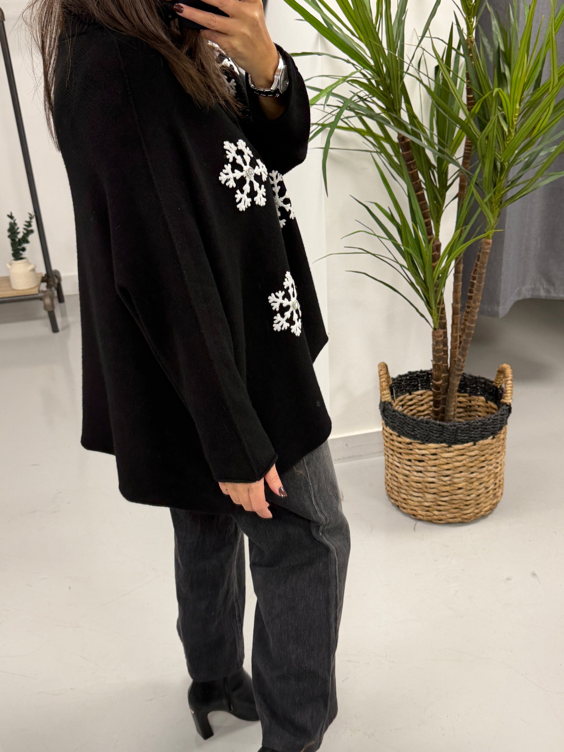 Snow Is Falling Roll Neck Soft Knit - Black