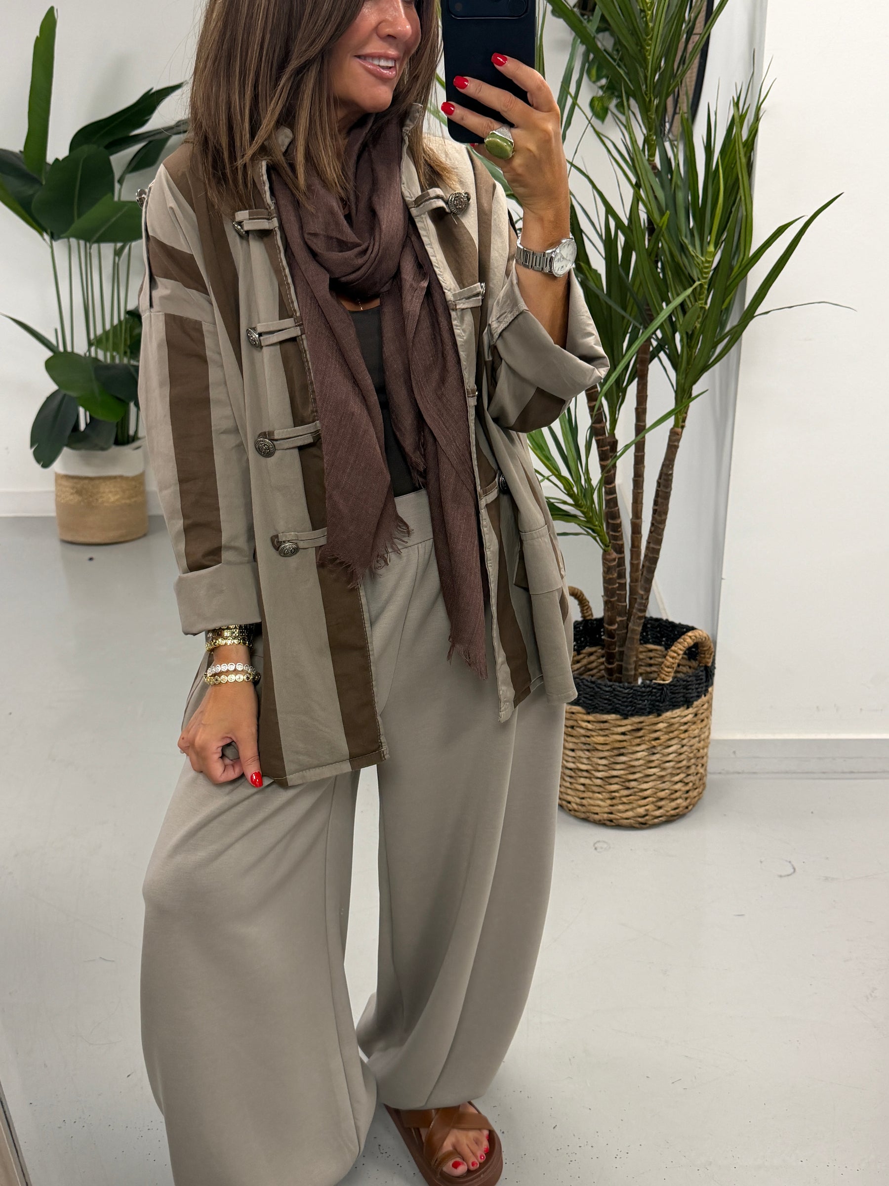 Bailey Wide Stripe Military Jacket - Taupe/Light Choc