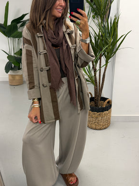 Bailey Wide Stripe Military Jacket - Taupe/Light Choc