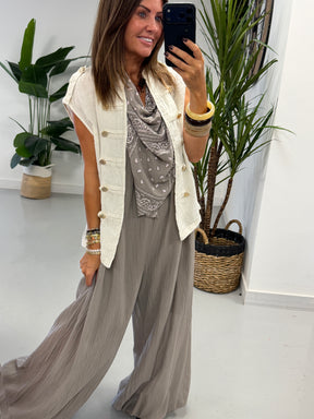 Bandana Scarf Jumpsuit - Pebble