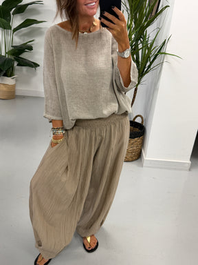 The Shirred TicToc Crinkle Balloon Trouser - Mushroom