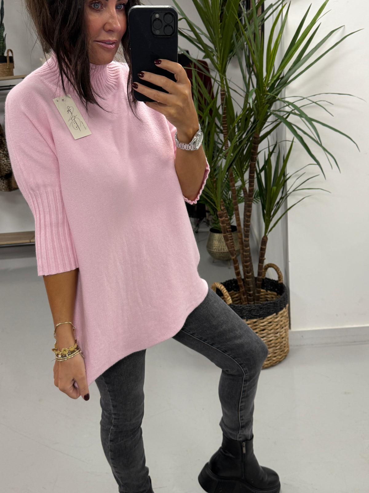 Crop Sleeve Knit - Baby Pink