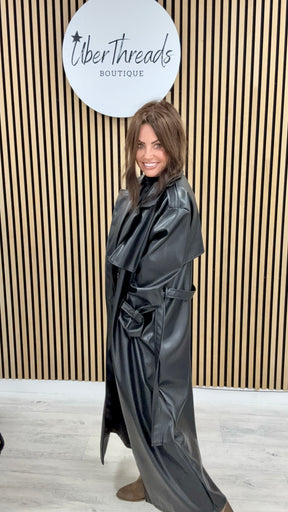 Chelsea PU Trench Coat - Black