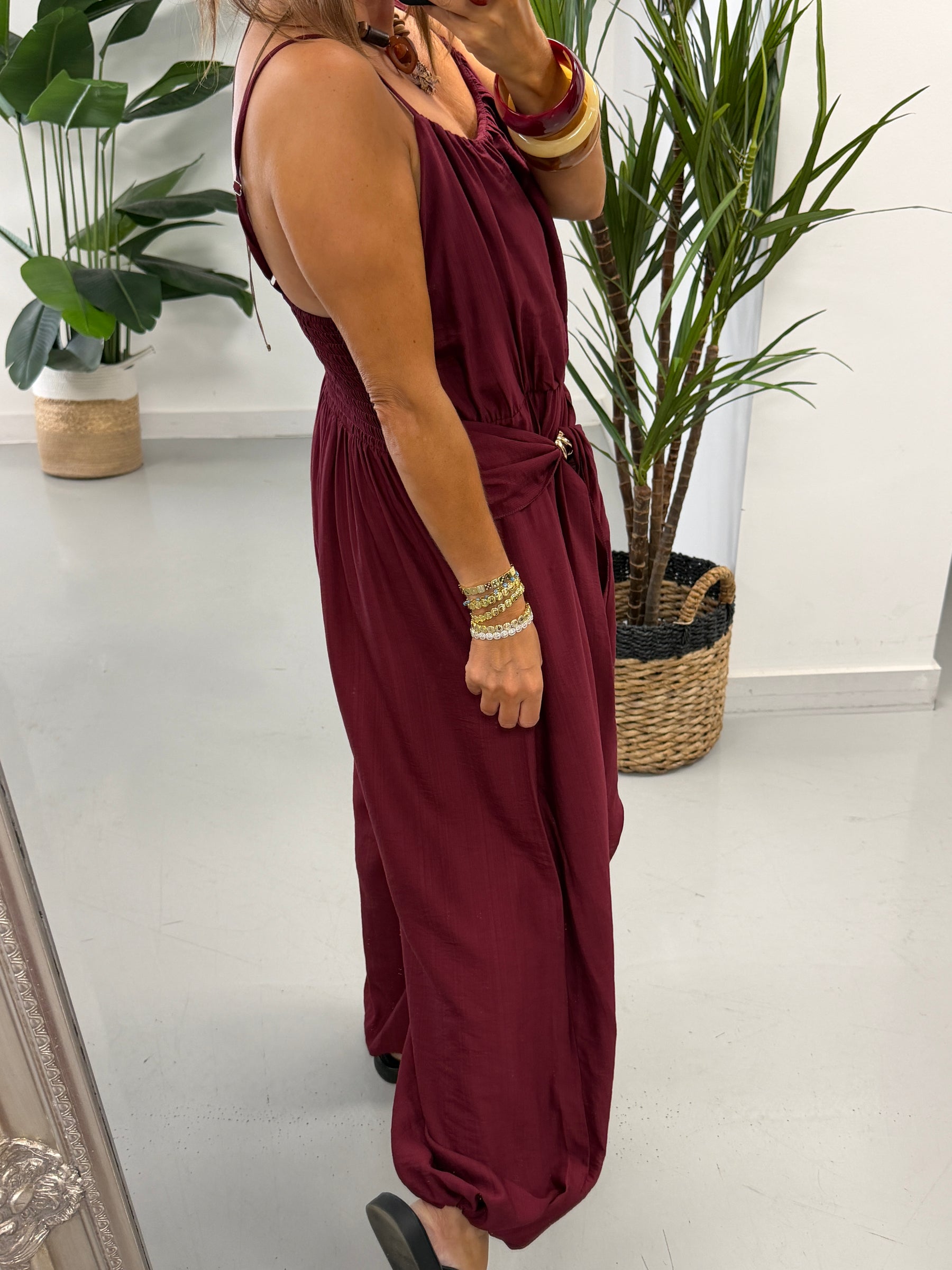 Wrap Crinkle Balloon Jumpsuit Wine 10-16