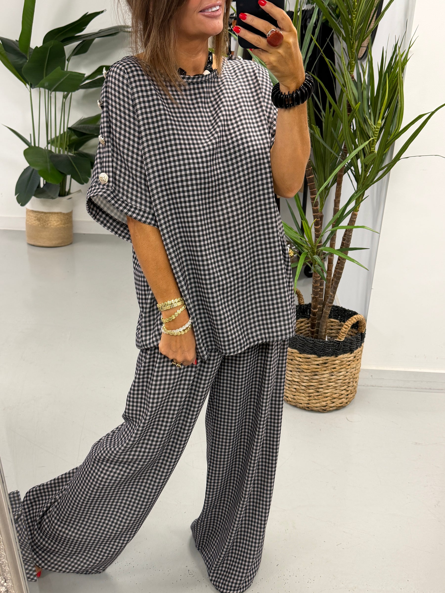 Gingham Military Two Piece - Black