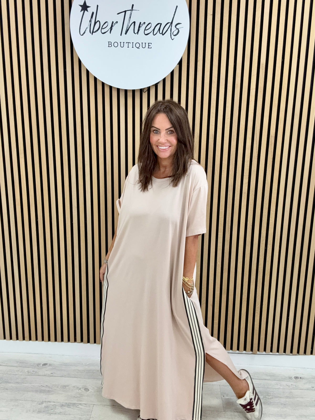 The Autumn Stripe Dress - Cream