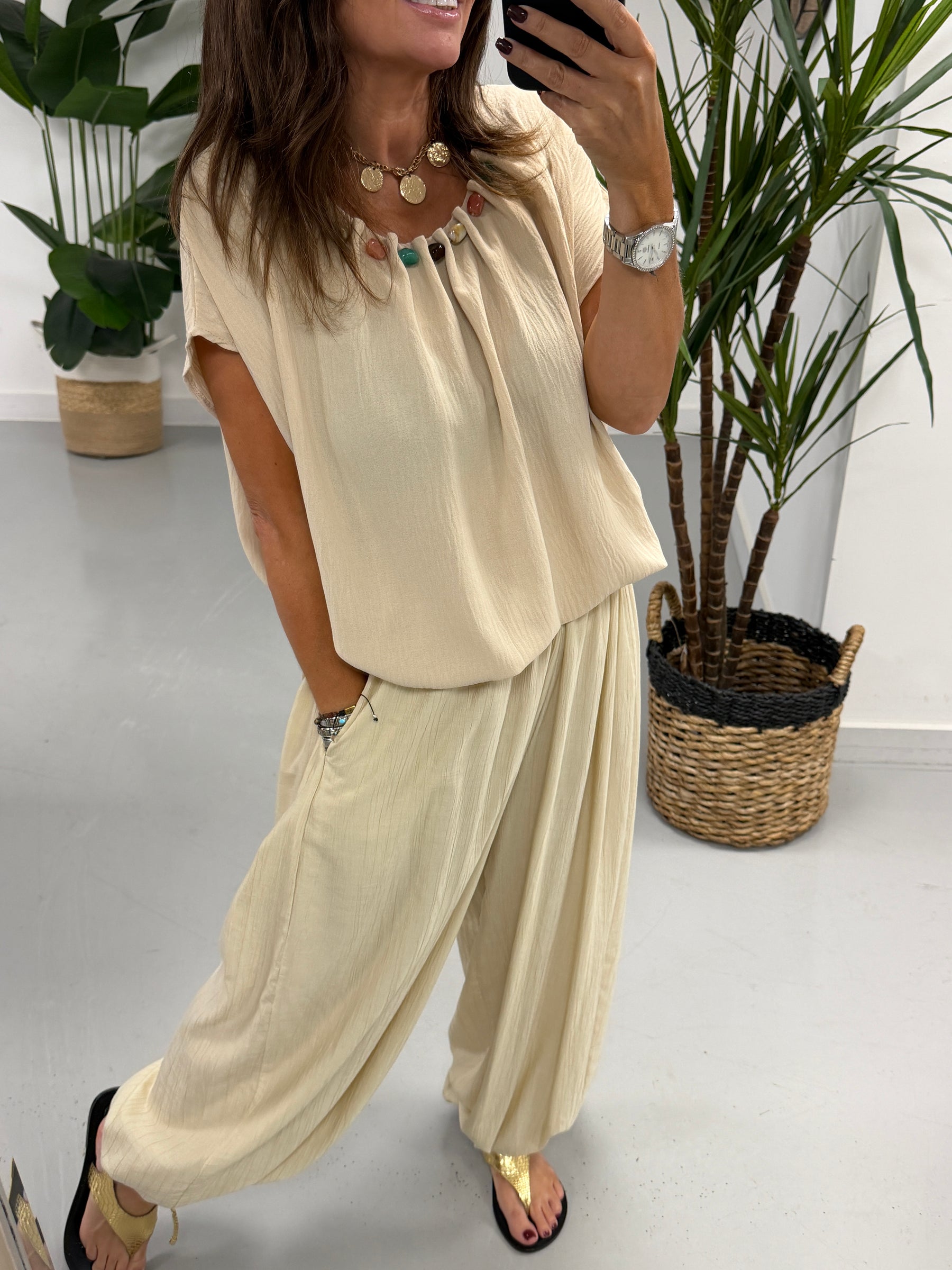 The Luna Pebble Pleat Tunic - Cream