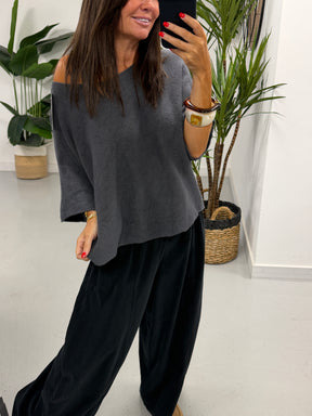 Gracie Crop Sleeve Knit - Grey