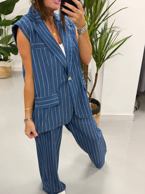 Deniably Denim One Button Stripe Waistcoat - Dark Stripe